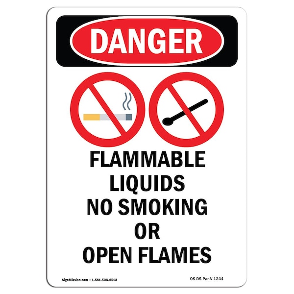 Safety Sign, OSHA Danger, 5" Height, Flammable Liquids No, Portrait, 10PK